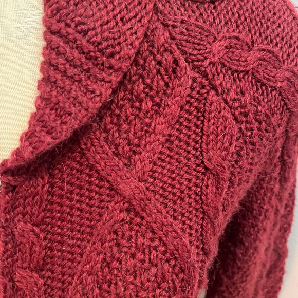TNA Brick  Cable Knit Shawl Collar Front zip Merino & Alpaca Wool Cardigan. - Picture 3 of 5